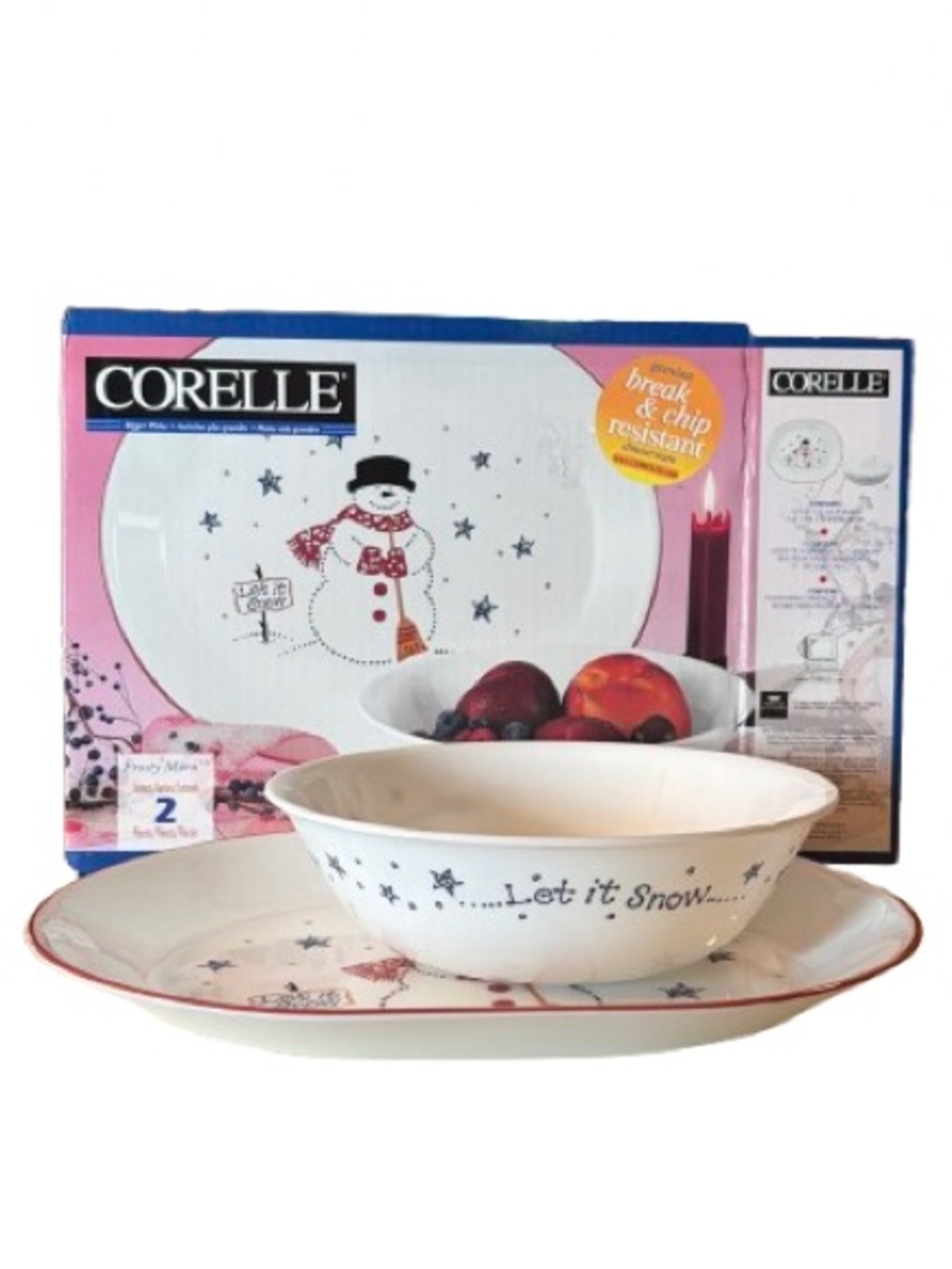 Corelle Frosty Morn Christmas Serving Set Platter Bowl Original Box Cottagecore